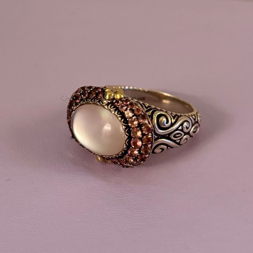 Barbara Bixby Pink Mother of Pearl & Rhodolite Garnet Vintage Style Ring 8